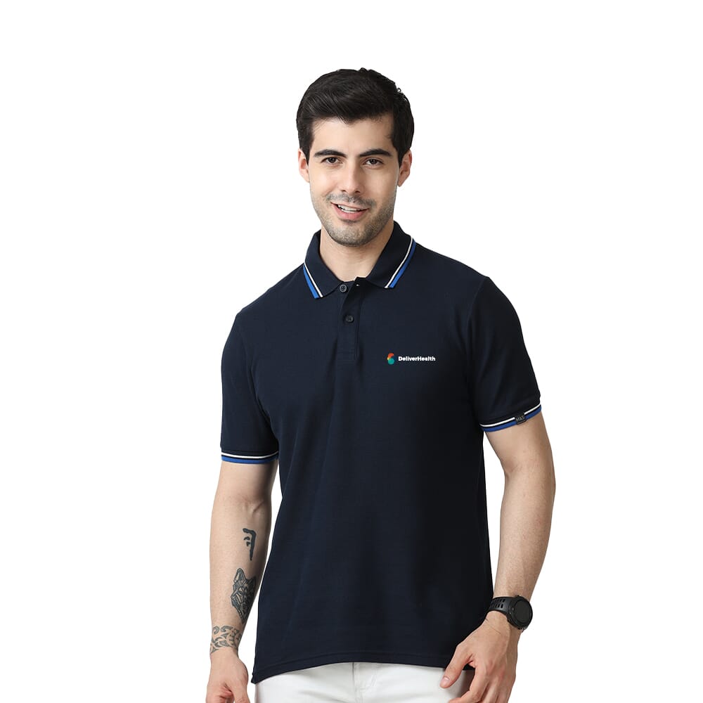 Marks & Spencer Polo T-shirt -Navy Blue With Royal Blue and White Tipping